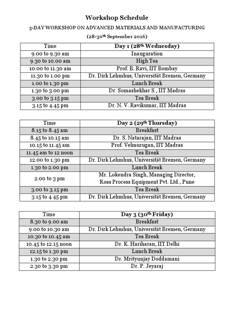 Advanced Materials Workshop Schedule | PDF | Wellness