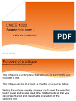 LMCE 1022 Academic Com II: Critique Component