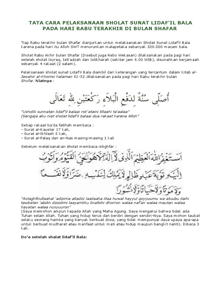 Tata Cara Pelaksanaan Sholat Sunat Lidaf