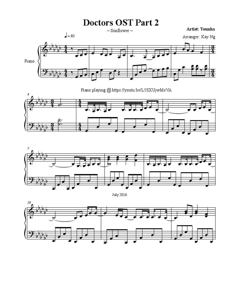 Sunflower Piano Sheet Music