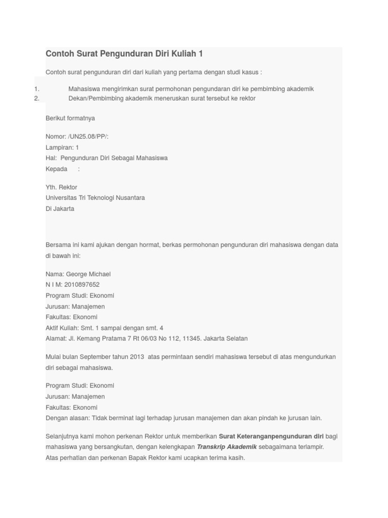 9+ Contoh Surat Pengunduran Diri Mahasiswa Baru Dari Universitas