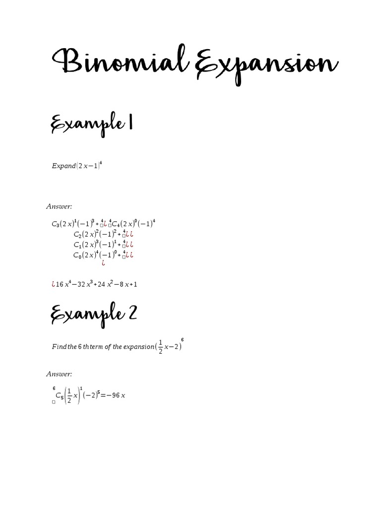 Binomial expansion worksheet