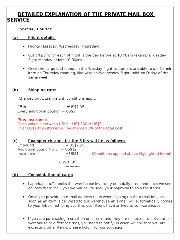 Detailed Explanation of PMB Service | PDF | Cargo | Industries