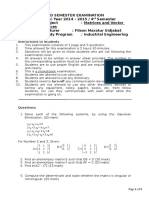 Matrices Vector Mid Semester Exam May 2014