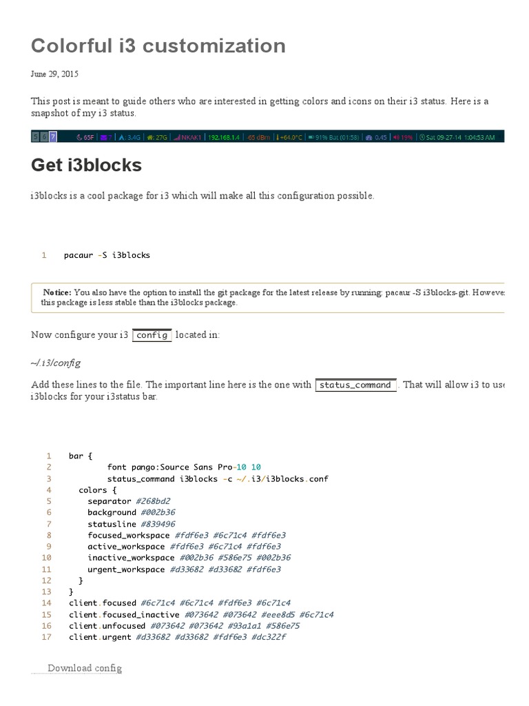 Colorful i3 customization guide for icons and status bar PDF System
