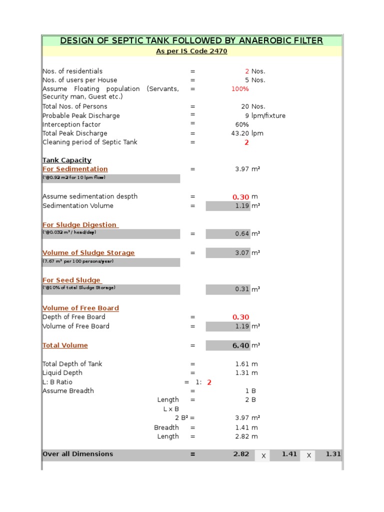 Septic Tank and Anaerobic Filter Design | PDF | Septic Tank | Water ...