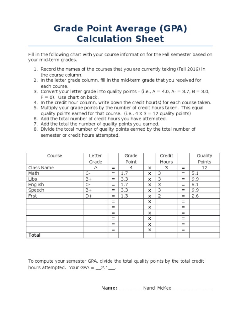 GPA Calculation Guide for Students | PDF