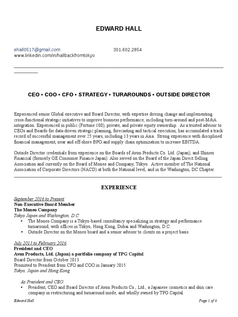 Executive Profile: Edward Hall, CEO/CFO | PDF | Chief Financial Officer ...