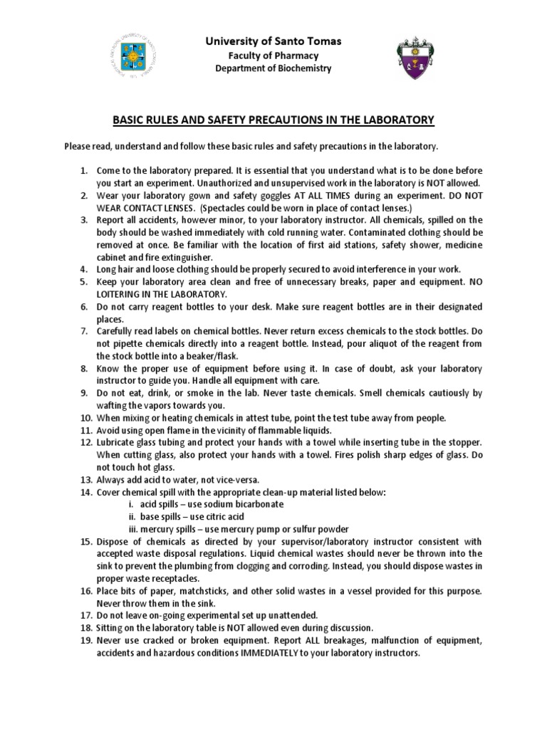 Lab Safety Contract PDF Download Free PDF Sink Laboratories