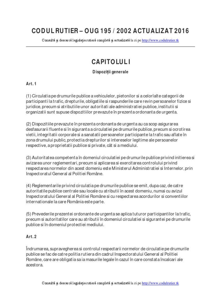 Noul Cod Rutier Oug 195 2002 Actualizat 2016