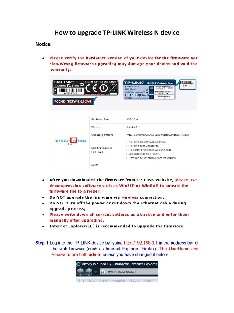 How To Upgrade TP-LINK Wireless N Router&AP (192.168.0.1 Version) PDF | PDF