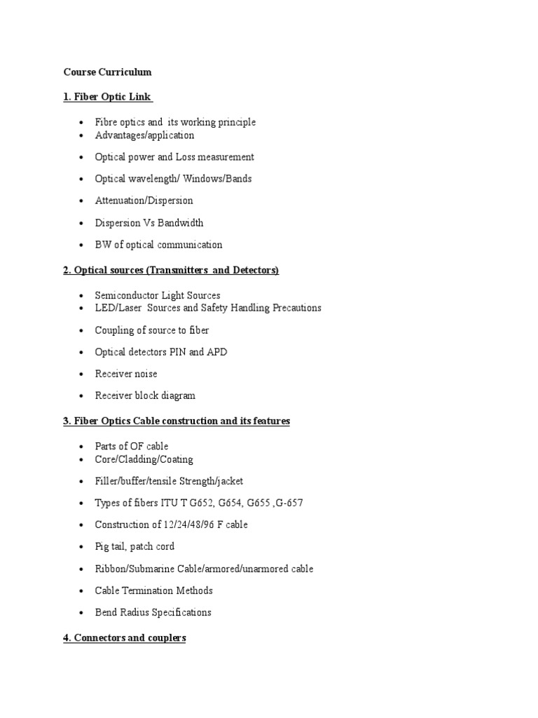 Course Curriculum Fibre Optic Engineer | PDF | Optical Fiber ...