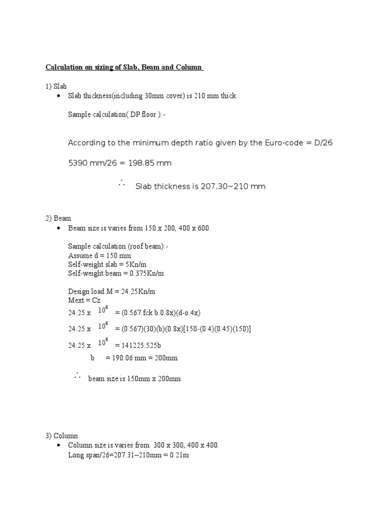 Calculation On Sizing of Slab | PDF | Architectural Elements ...
