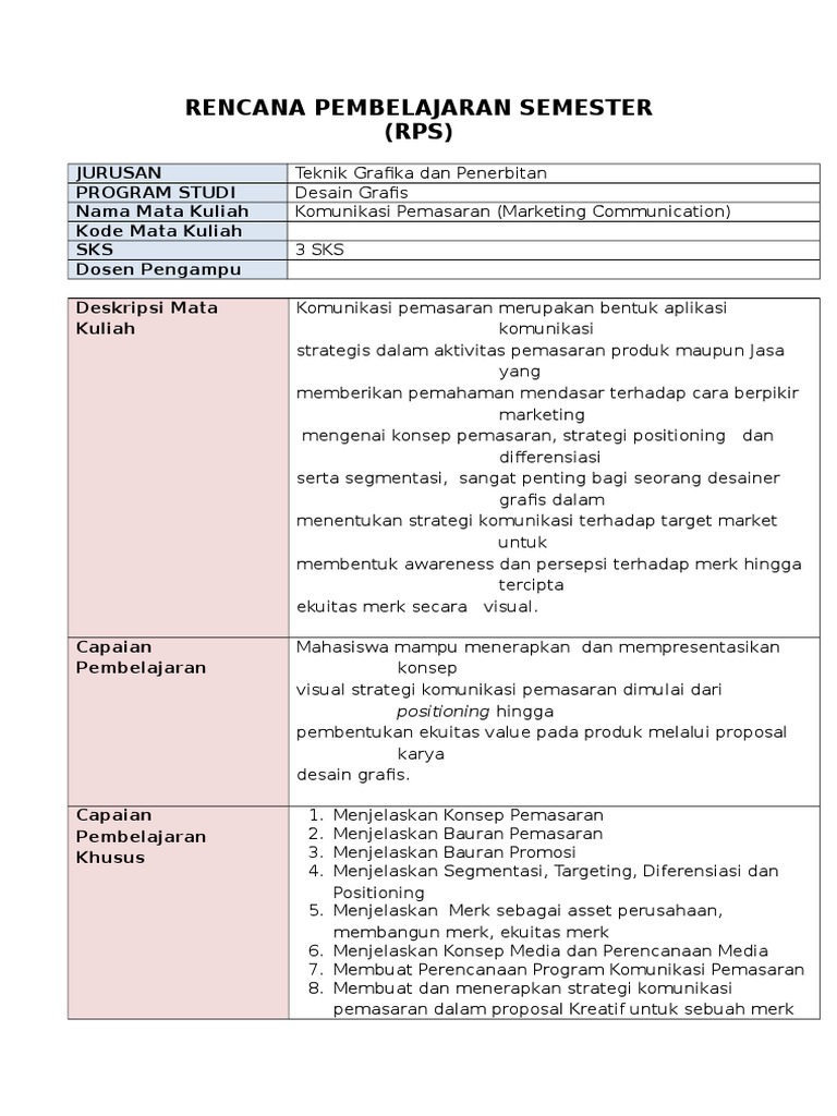 Basic RPS Desain Grafis Marcomm | PDF
