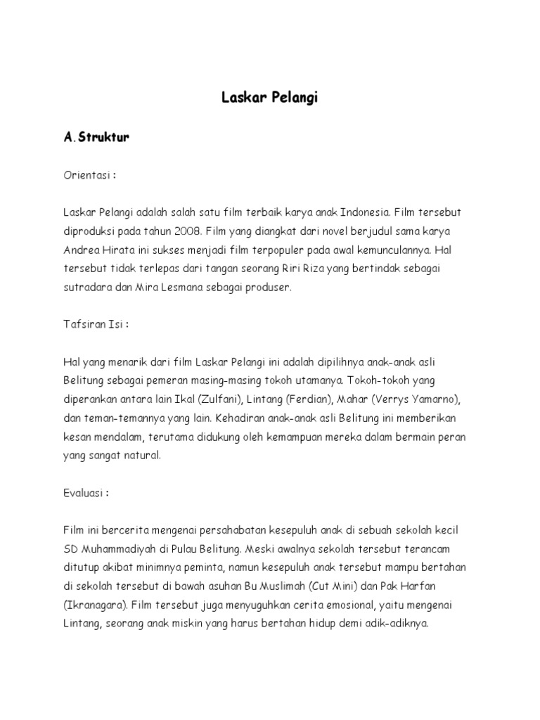 Teks Ulasan Novel Laskar Pelangi