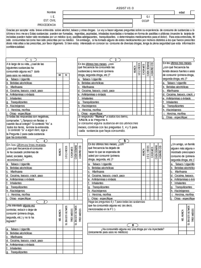 Cuestionario ASSIST V3.0 para Tamizaje | PDF | Tabaco | Mdma