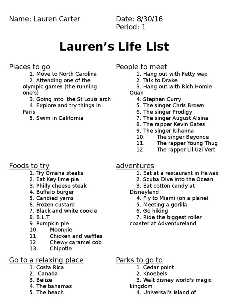 Lifelisttemplate-Laurencarter 3 | PDF