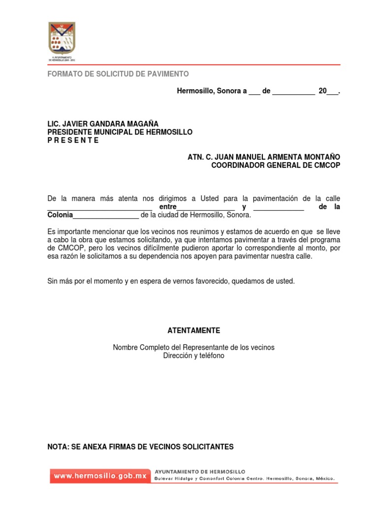 SOLICITUD PAVIMENTO