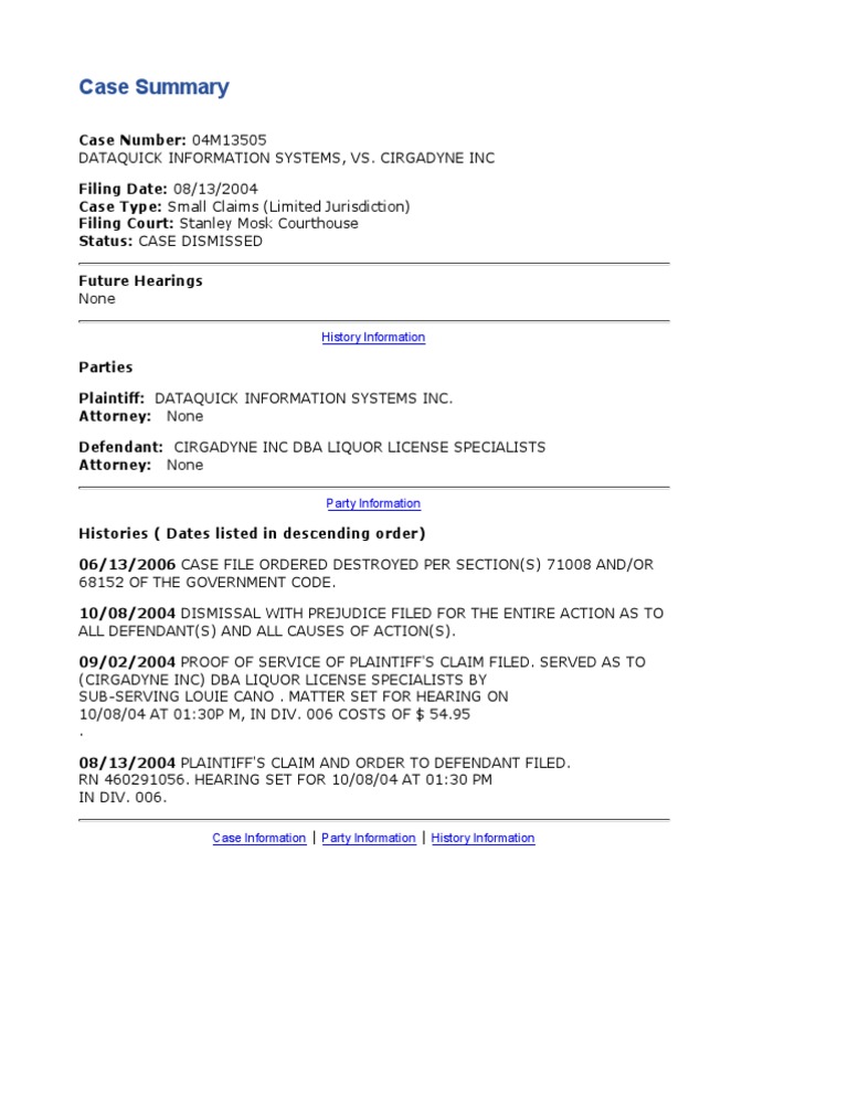 Dataquick vs. Cirgadyne Case Dismissed | PDF | Judiciaries | Courts