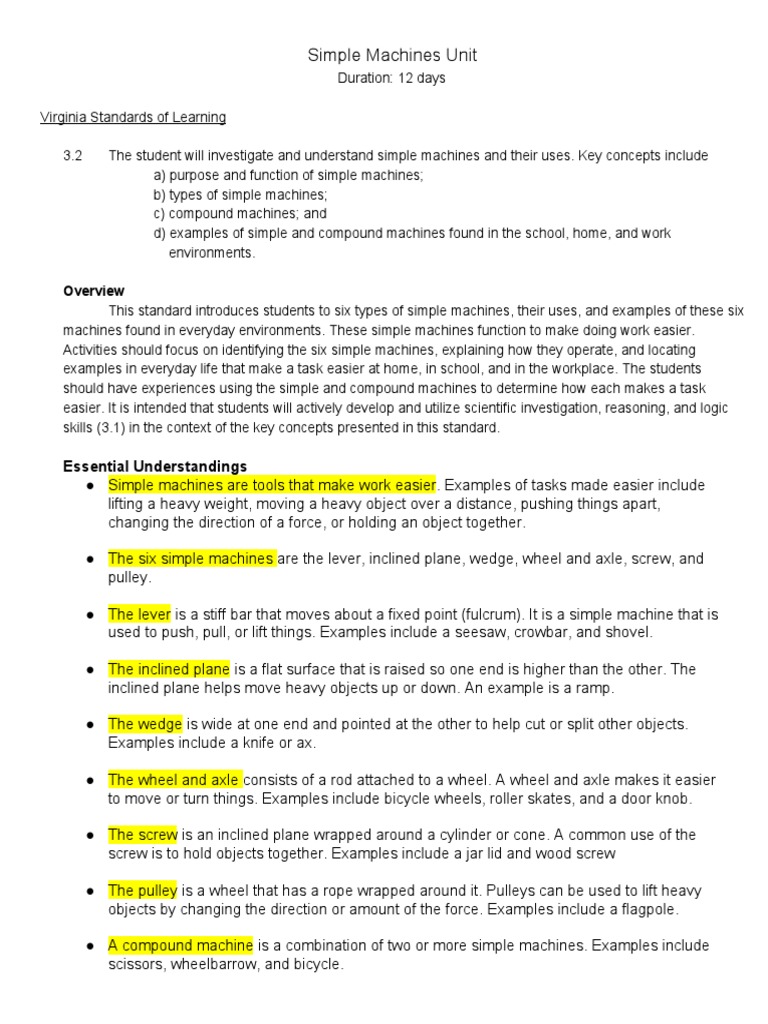 Science Lesson Plan Machines Screw