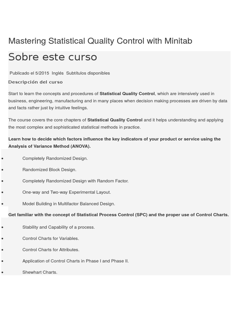 Mastering SPC with Minitab | PDF | Analysis Of Variance | Experiment