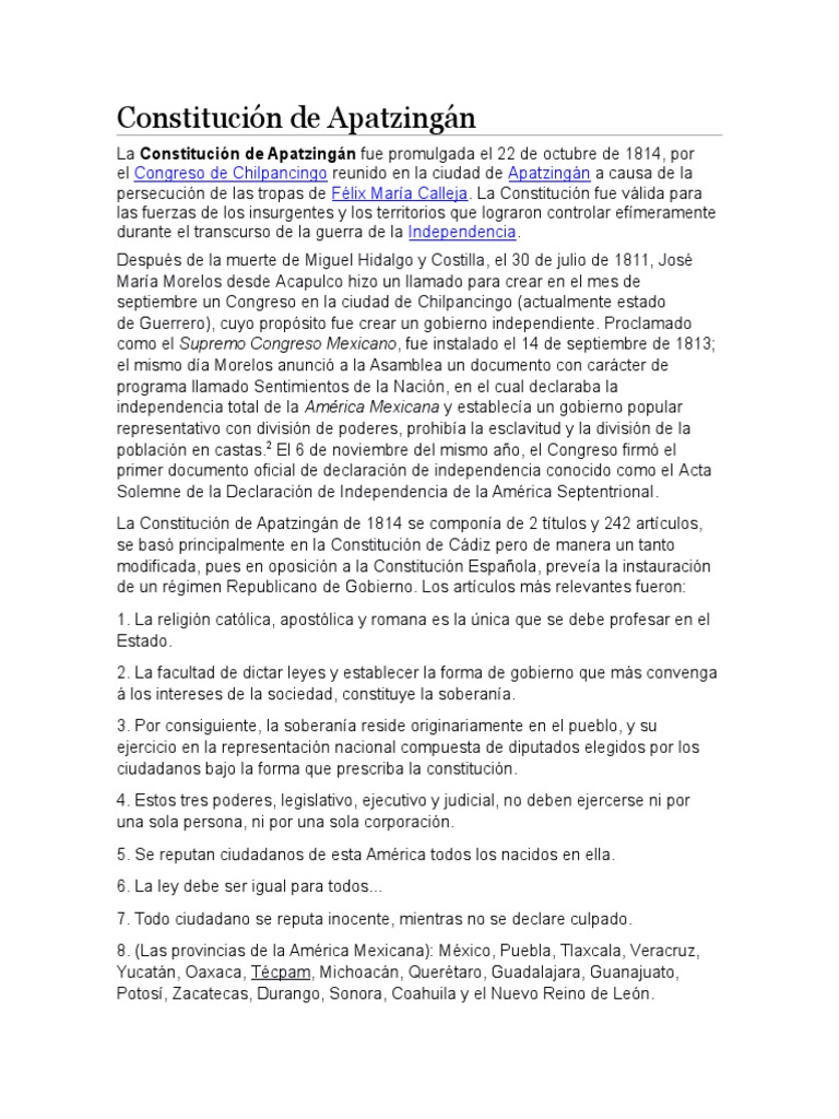 Constitución de Apatzingán PDF Cartas Políticas Teorías políticas