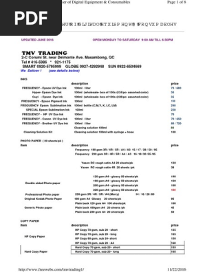 TMV Trading Pricelist