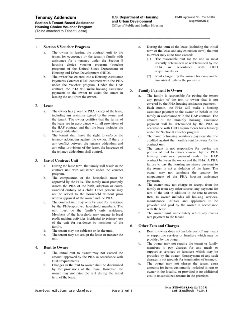 Section 8 Tenancy Addendum 2024 | PDF | Section 8 (Housing) | Lease