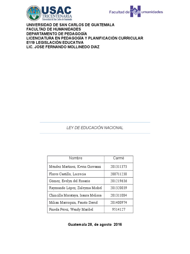 Ley de Educacion Nacional GUATEMALA Guatemala Jardín