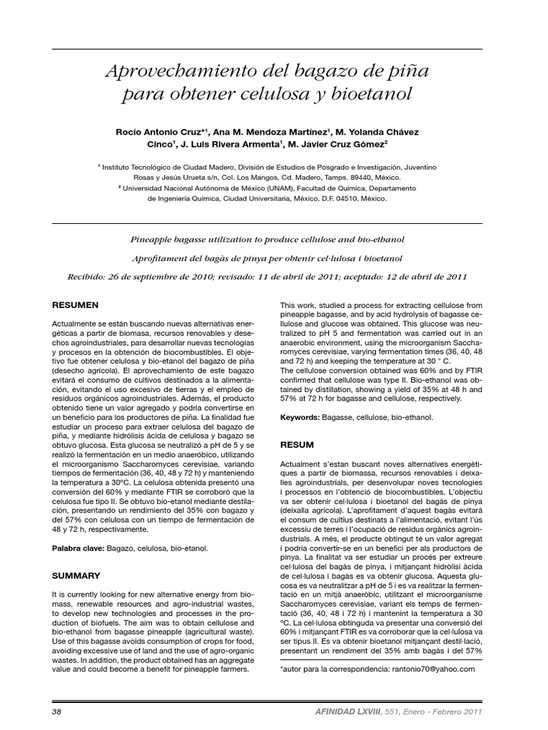 Articulo Bioetanol Piña PDF | PDF