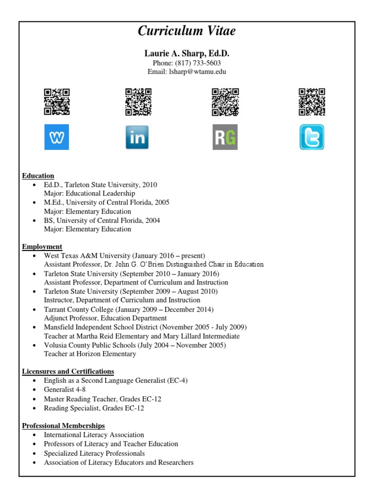 curriculum vitae Literacy Graduate School