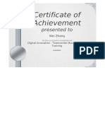 Wei Zhang Certificate Achievement Digital Innovation Training