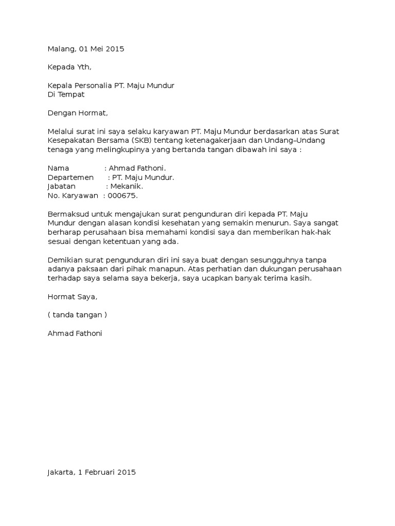 Contoh Surat Pengunduran Diri Doc Detil Gambar Online
