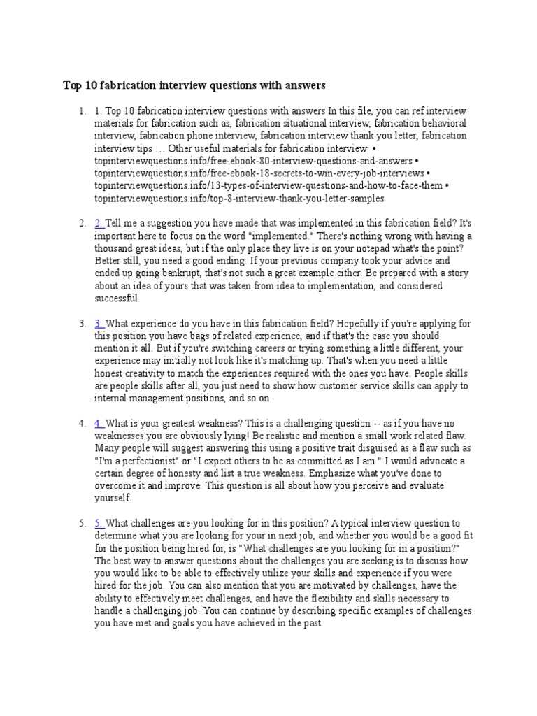 Top Fabrication Interview Questions | PDF
