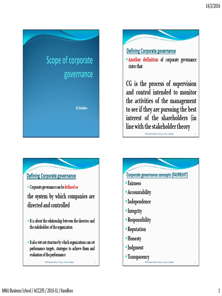 L3 - Scope of Corporate Governance | PDF | Corporate Governance ...