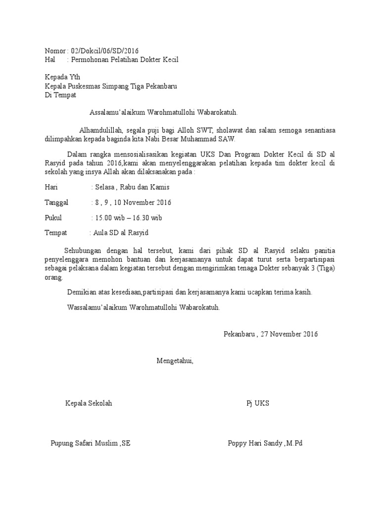 Surat Permohonan Pelatihan Dokter Kecil
