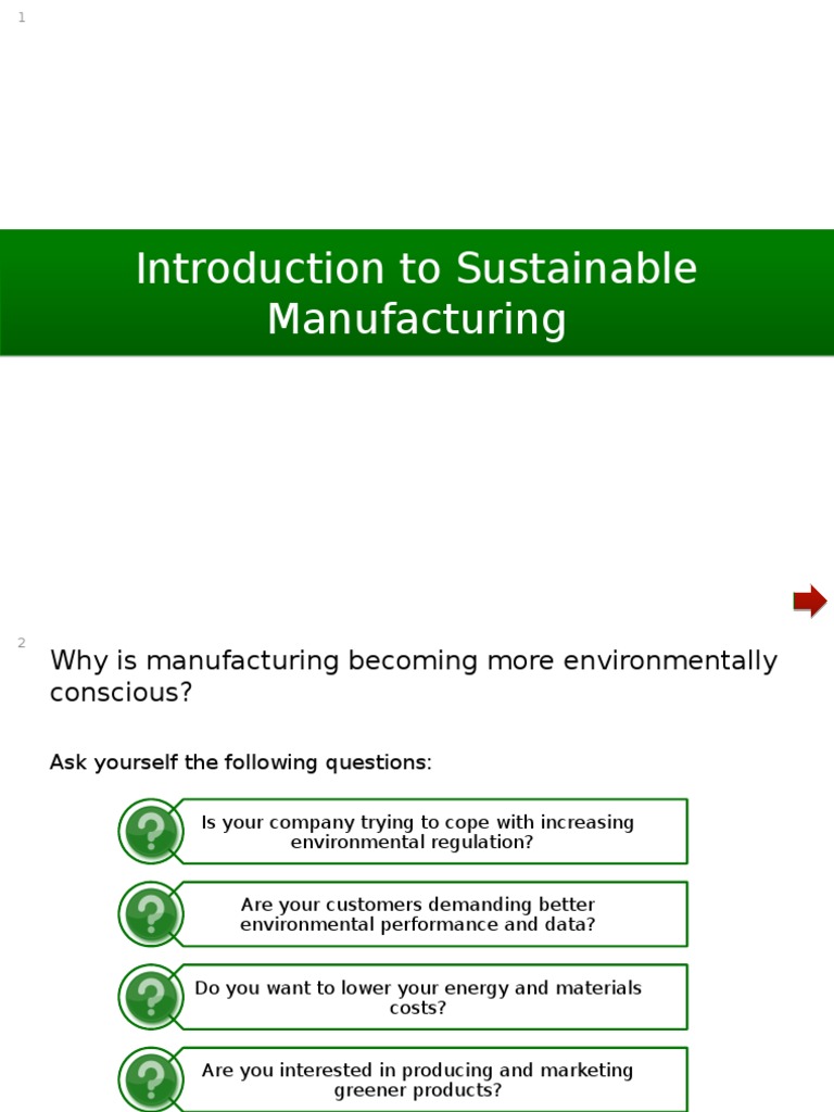 Introduction to Sustainable Manufacturing | PDF | Sustainability | Life ...