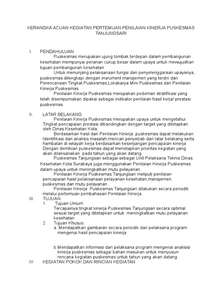 Kerangka Acuan Kegiatan Pertemuan Penilaian Kinerja