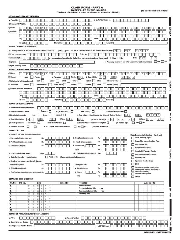 Insurance Claim Form Part A | PDF | Business | Finance & Money Management