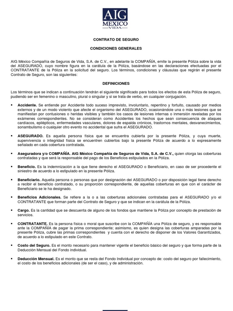 Formato de Contrato de Seguro