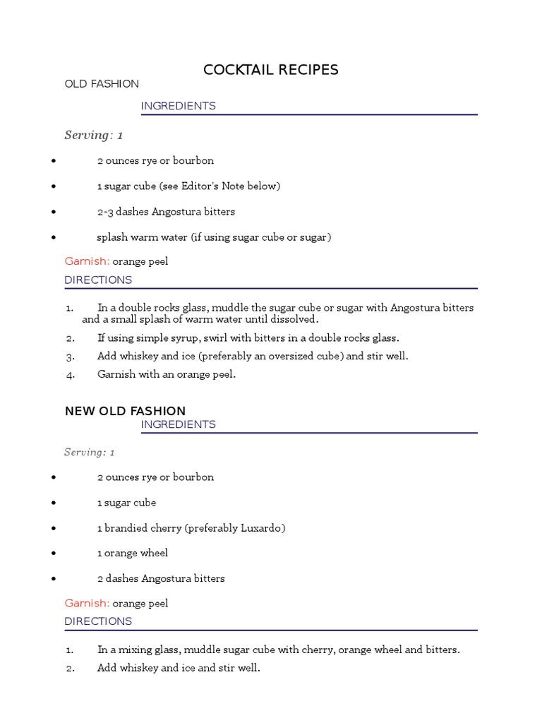 Cocktail Recipes PDF Martini (Cocktail) Cocktails