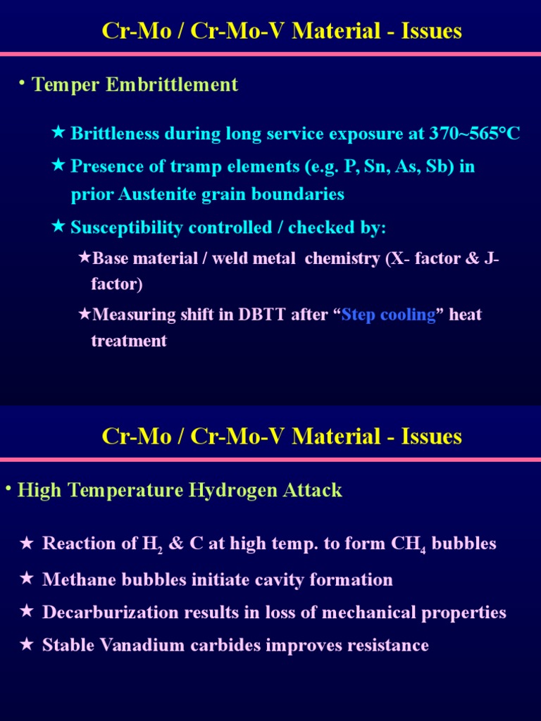Cr-Mo / Cr-Mo-V Material - Issues: - Temper Embrittlement | PDF