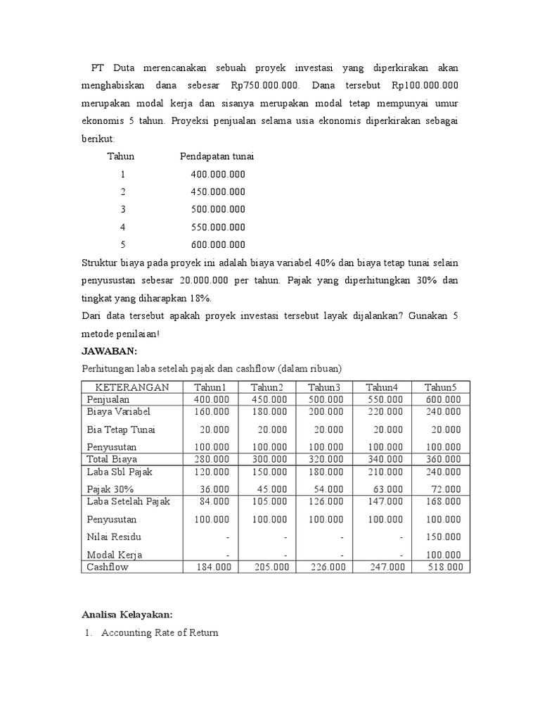 Soal Capital Budgeting (Pt Duta)