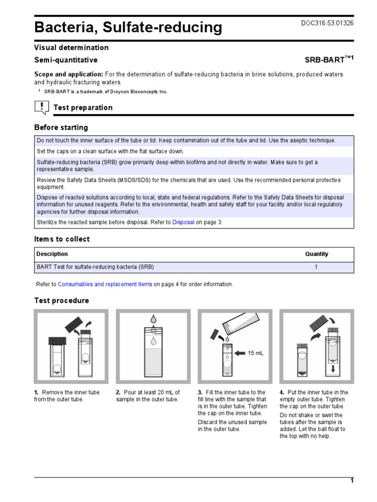 SRB Instructions Sulfate Reducing Bacteria | PDF | Corrosion | Bacteria
