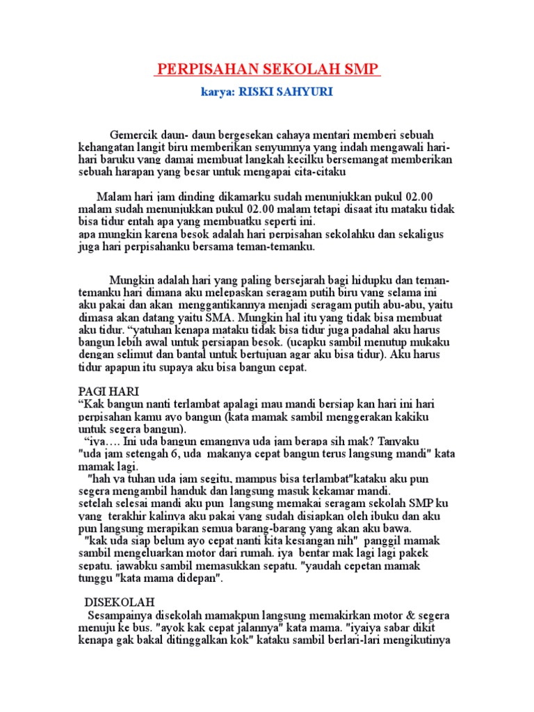 Cerpen Perpisahan Sekolah Smp