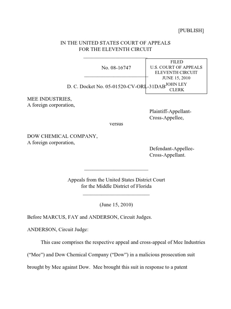 Malicious prosecution of a patent infringement case Patent