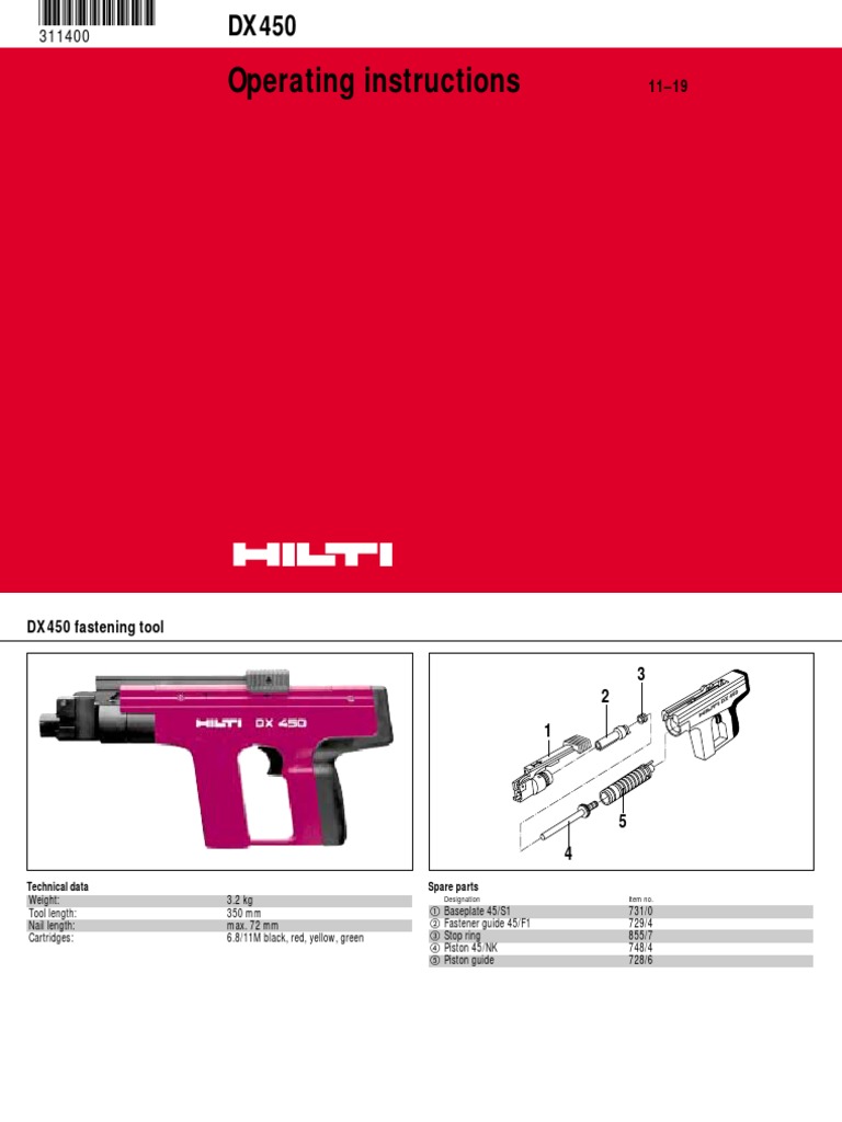 Hilti DX450 Nail Gun User Manual Firearms Tools