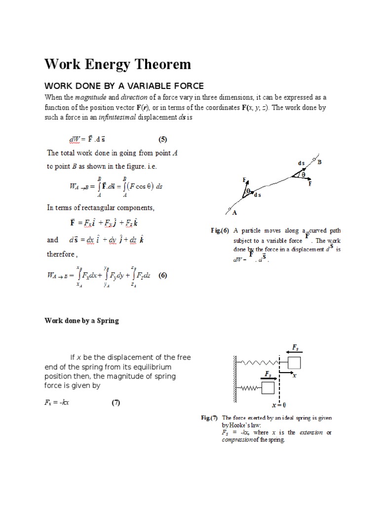 Work Energy Theorem Energy Force