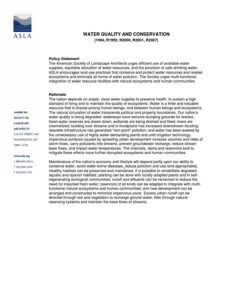 Water Quality and Conservation PDF