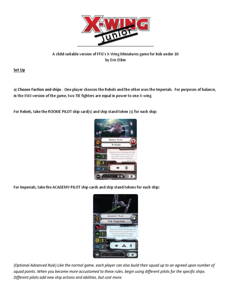 XWing Junior Rules v1 PDF Gaming Leisure Activities
